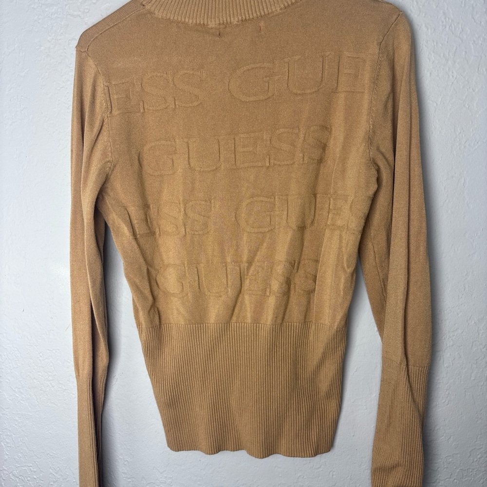 Guess Tan Turtleneck Sweater with Textured‎ Design